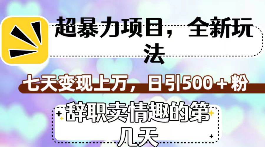 超暴利项目，全新玩法（辞职卖情趣的第几天），七天变现上万，日引500+粉副业基地_极客搞钱_中创网_福缘网_冒泡网_资源整合平台副业基地