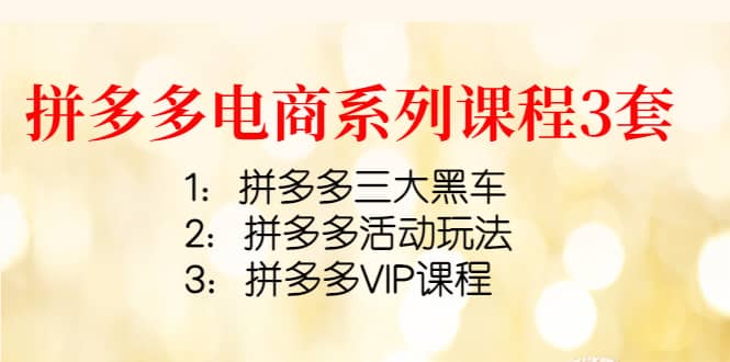 拼多多电商系列课程3套：拼多多三大黑车+拼多多活动玩法+拼多多VIP课程副业基地_极客搞钱_中创网_福缘网_冒泡网_资源整合平台副业基地