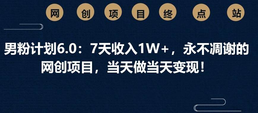 男粉计划6.0：7天收入1W+，永不凋谢的网创项目，当天做当天变现！副业基地_极客搞钱_中创网_福缘网_冒泡网_资源整合平台副业基地