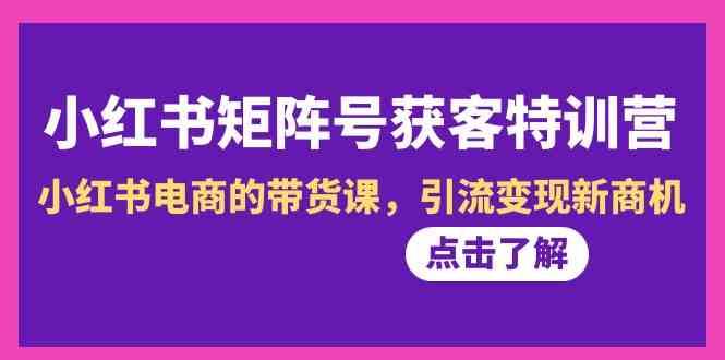 小红书矩阵号获客特训营-第10期，小红书电商的带货课，引流变现新商机副业基地_极客搞钱_中创网_福缘网_冒泡网_资源整合平台副业基地