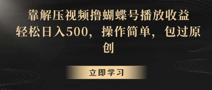 靠解压视频撸蝴蝶号播放收益，轻松日入500，操作简单，包过原创【揭秘】副业基地_极客搞钱_中创网_福缘网_冒泡网_资源整合平台副业基地