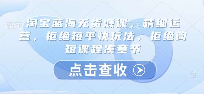 淘宝蓝海无货源课，精细运营，拒绝短平快玩法，拒绝简短课程凑章节副业基地_极客搞钱_中创网_福缘网_冒泡网_资源整合平台副业基地