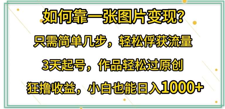 如何靠一张图片变现?只需简单几步，轻松俘获流量，3天起号，作品轻松过原创【揭秘】副业基地_极客搞钱_中创网_福缘网_冒泡网_资源整合平台副业基地