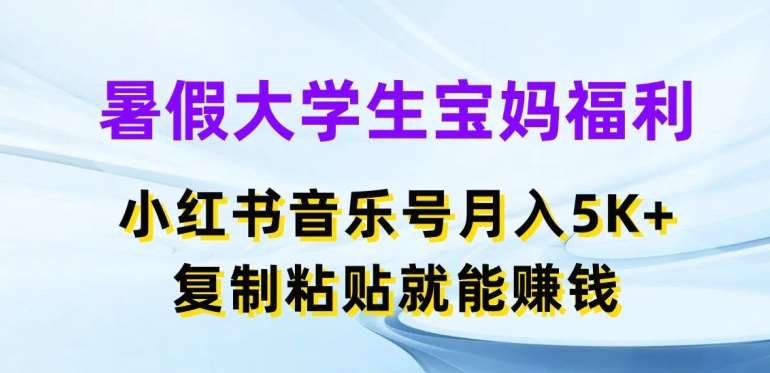 暑假大学生宝妈福利，小红书音乐号月入5000+，复制粘贴就能赚钱【揭秘】副业基地_极客搞钱_中创网_福缘网_冒泡网_资源整合平台副业基地