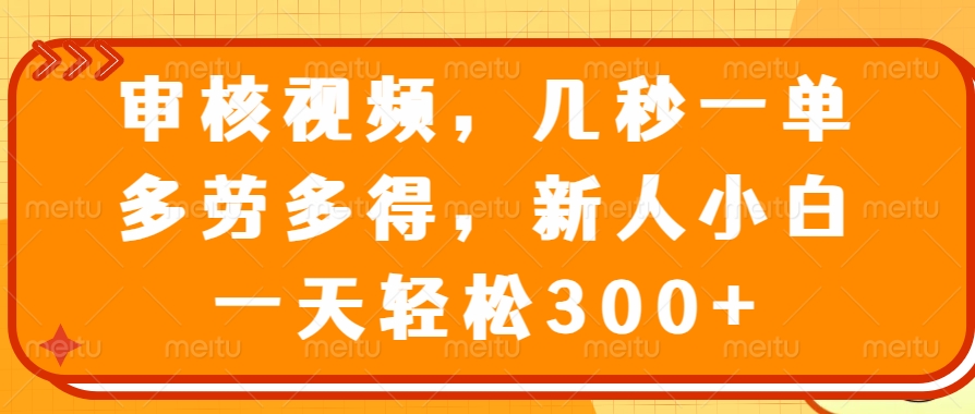 审核视频项目，几秒一单，多劳多得，新人小白一天轻松300+副业基地_极客搞钱_中创网_福缘网_冒泡网_资源整合平台副业基地