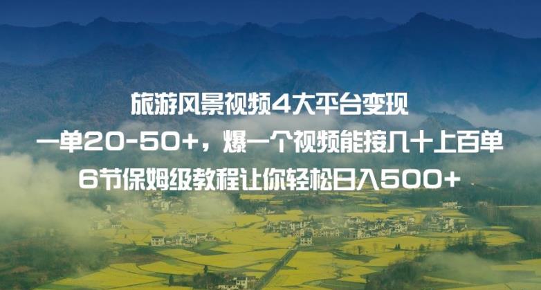 旅游风景视频4大平台变现单20-50+，爆一个视频能接几十上百单6节保姆级教程让你轻松日入500+副业基地_极客搞钱_中创网_福缘网_冒泡网_资源整合平台副业基地