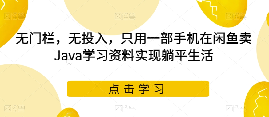 无门栏，无投入，只用一部手机在闲鱼卖Java学习资料实现躺平生活【揭秘】副业基地_极客搞钱_中创网_福缘网_冒泡网_资源整合平台副业基地
