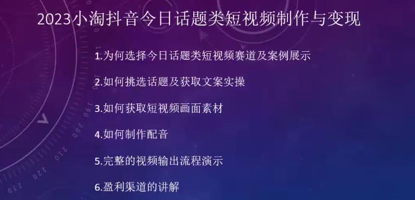 2023小淘抖音今日话题类短视频制作与变现，人人都能操作的短视频项目副业基地_极客搞钱_中创网_福缘网_冒泡网_资源整合平台副业基地