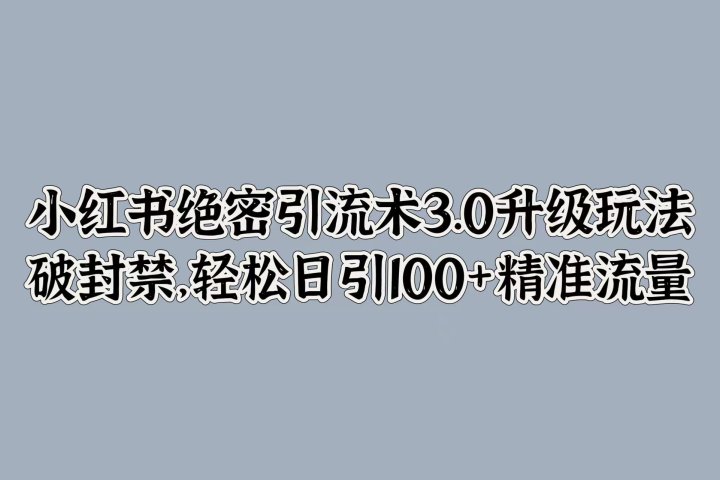 小红书绝密引流术3.0升级玩法，破封禁，轻松日引100+精准流量副业基地_极客搞钱_中创网_福缘网_冒泡网_资源整合平台副业基地