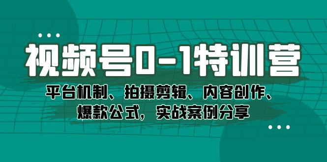 视频号0-1特训营：平台机制、拍摄剪辑、内容创作、爆款公式，实战案例分享副业基地_极客搞钱_中创网_福缘网_冒泡网_资源整合平台副业基地