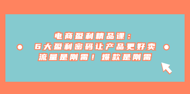电商盈利精品课：6大盈利 密码让产品更好卖，流量是刚需！爆款是刚需副业基地_极客搞钱_中创网_福缘网_冒泡网_资源整合平台副业基地