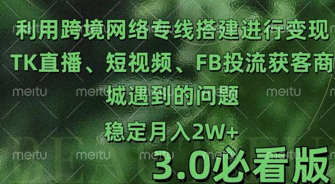 利用跨境电商网络及搭建TK直播、短视频、FB投流获客以及商城遇到的问题进行变现3.0必看版【揭秘】副业基地_极客搞钱_中创网_福缘网_冒泡网_资源整合平台副业基地