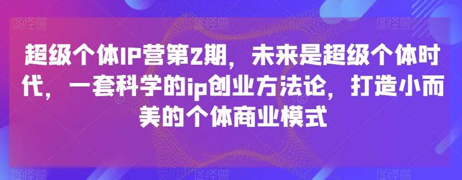 超级个体IP营第2期，未来是超级个体时代，一套科学的ip创业方法论，打造小而美的个体商业模式副业基地_极客搞钱_中创网_福缘网_冒泡网_资源整合平台副业基地