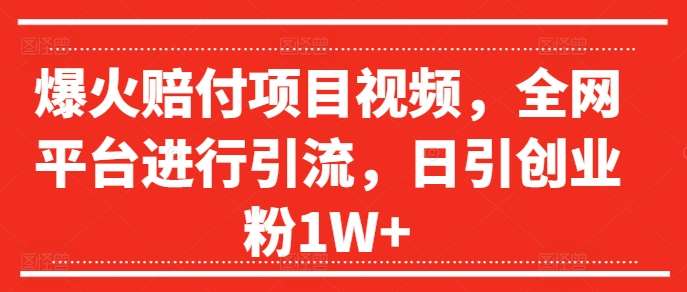 爆火赔付项目视频，全网平台进行引流，日引创业粉1W+【揭秘】副业基地_极客搞钱_中创网_福缘网_冒泡网_资源整合平台副业基地