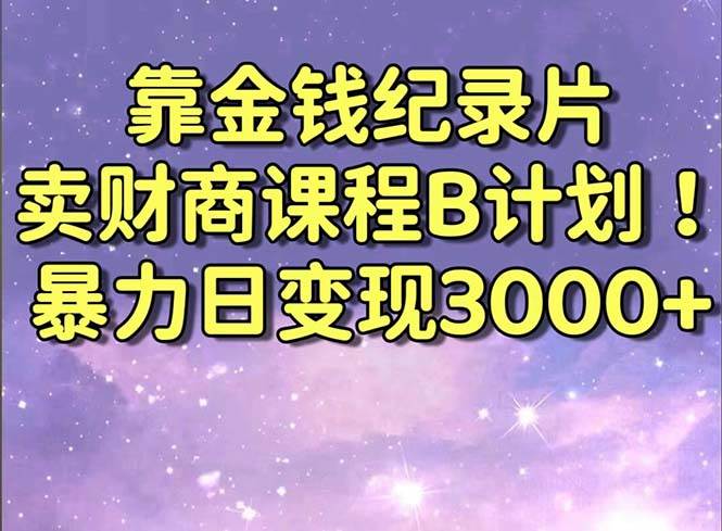 （8944期）靠金钱纪录片卖财商课程B计划！暴力日变现3000+，喂饭式干货教程！副业基地_极客搞钱_中创网_福缘网_冒泡网_资源整合平台副业基地