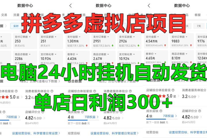 拼多多虚拟店项目，电脑挂机自动发货，单店日利润300+，可放大操作副业基地_极客搞钱_中创网_福缘网_冒泡网_资源整合平台副业基地