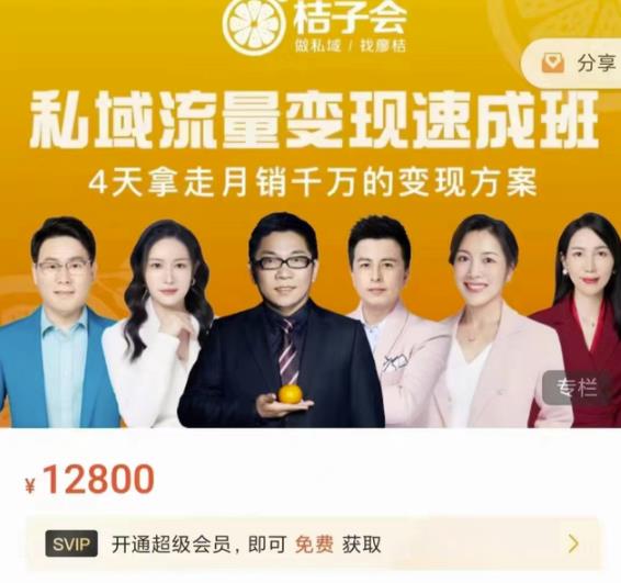 桔子会·私域流量变现速成班，4天拿走月销千万的变现方案 价值12800元副业基地_极客搞钱_中创网_福缘网_冒泡网_资源整合平台副业基地