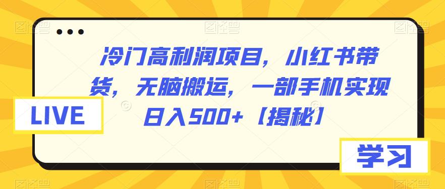 冷门高利润项目，小红书带货，无脑搬运，一部手机实现日入500+【揭秘】副业基地_极客搞钱_中创网_福缘网_冒泡网_资源整合平台副业基地