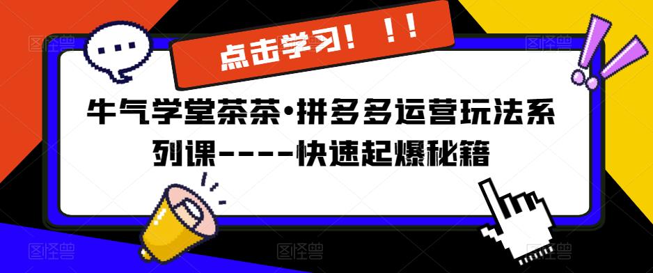 牛气学堂茶茶•拼多多运营玩法系列课—-快速起爆秘籍【更新】副业基地_极客搞钱_中创网_福缘网_冒泡网_资源整合平台副业基地