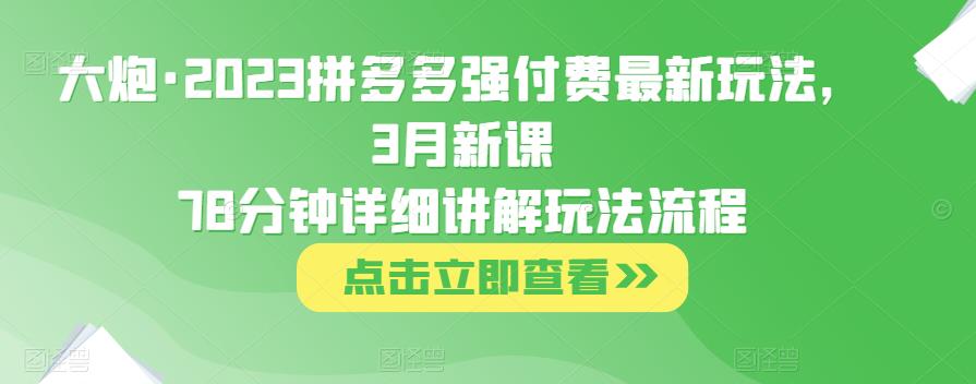 大炮·2023拼多多强付费最新玩法，3月新课​78分钟详细讲解玩法流程副业基地_极客搞钱_中创网_福缘网_冒泡网_资源整合平台副业基地
