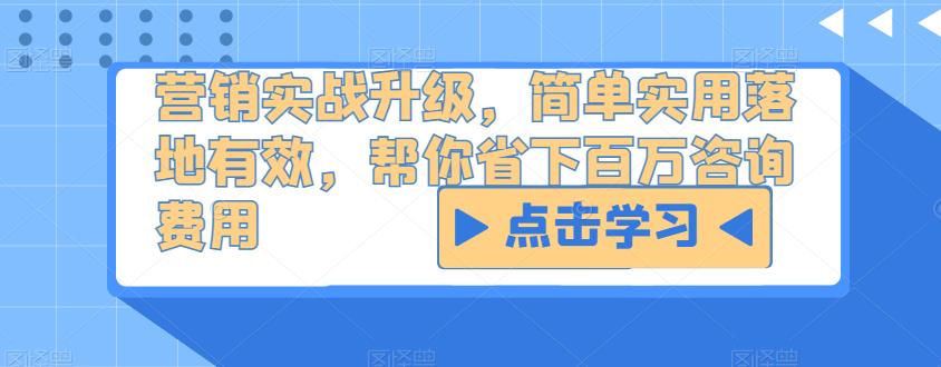 营销实战升级，简单实用落地有效，帮你省下百万咨询费用副业基地_极客搞钱_中创网_福缘网_冒泡网_资源整合平台副业基地