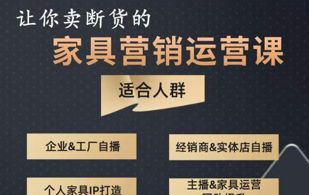 让你卖断货的家具营销运营课，打造高销量家具账号（短视频+直播+人物IP）副业基地_极客搞钱_中创网_福缘网_冒泡网_资源整合平台副业基地