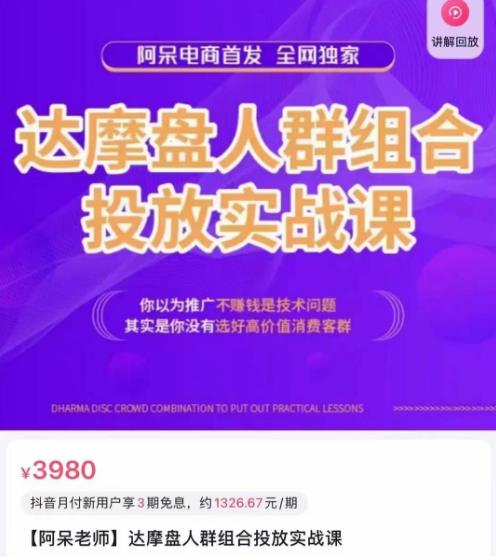 阿呆电商·达摩盘人群组合投放实战课，你以为推广不赚钱是技术问题，其实是你没有选好高价值消费客群副业基地_极客搞钱_中创网_福缘网_冒泡网_资源整合平台副业基地