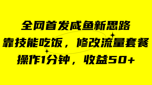 咸鱼冷门新玩法，靠“技能吃饭”，修改流量套餐，操作1分钟，收益50+副业基地_极客搞钱_中创网_福缘网_冒泡网_资源整合平台副业基地