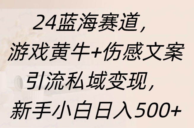 24蓝海赛道，游戏黄牛+伤感文案引流私域变现，新手日入500+副业基地_极客搞钱_中创网_福缘网_冒泡网_资源整合平台副业基地