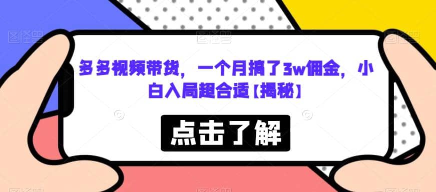 多多视频带货，一个月搞了3w佣金，小白入局超合适【揭秘】副业基地_极客搞钱_中创网_福缘网_冒泡网_资源整合平台副业基地
