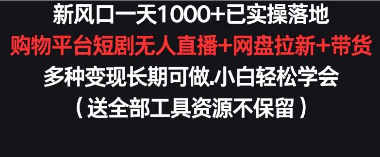 新风口一天1000+已实操落地购物平台短剧无人直播+网盘拉新+带货多种变现长期可做【揭秘】副业基地_极客搞钱_中创网_福缘网_冒泡网_资源整合平台副业基地
