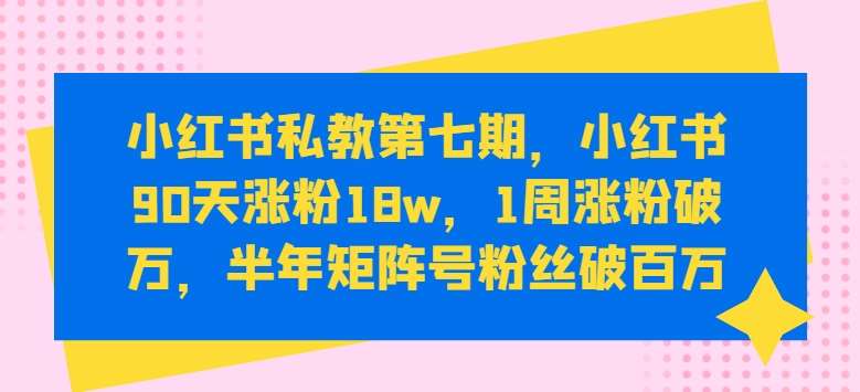 小红书私教第七期，小红书90天涨粉18w，1周涨粉破万，半年矩阵号粉丝破百万副业基地_极客搞钱_中创网_福缘网_冒泡网_资源整合平台副业基地