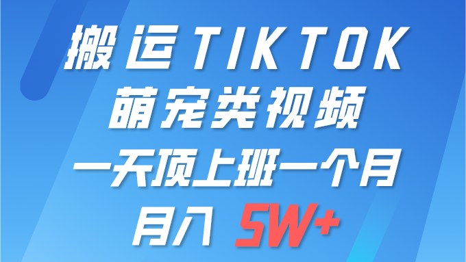 搬运tiktok萌宠视频，一部手机可做，项目长期稳定,月入5W+副业基地_极客搞钱_中创网_福缘网_冒泡网_资源整合平台副业基地