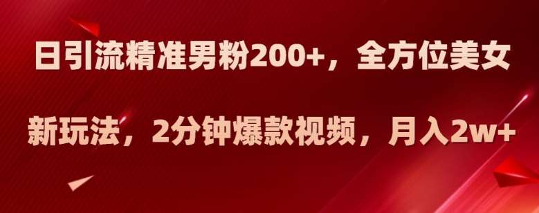 日引流精准男粉200+，全方位美女新玩法，2分钟爆款视频，月入2w+【揭秘】副业基地_极客搞钱_中创网_福缘网_冒泡网_资源整合平台副业基地