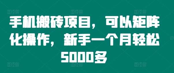 手机搬砖项目，可以矩阵化操作，新手一个月轻松5000多副业基地_极客搞钱_中创网_福缘网_冒泡网_资源整合平台副业基地