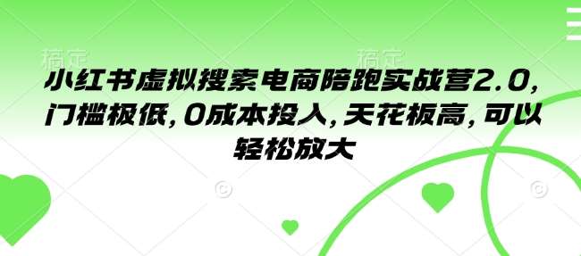 小红书虚拟搜索电商陪跑实战营2.0，门槛极低，0成本投入，天花板高，可以轻松放大副业基地_极客搞钱_中创网_福缘网_冒泡网_资源整合平台副业基地