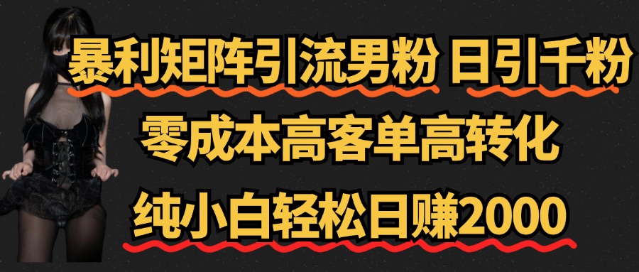 暴利矩阵引流男粉（日引千粉），零成本高客单高转化，纯小白轻松日赚2000+副业基地_极客搞钱_中创网_福缘网_冒泡网_资源整合平台副业基地