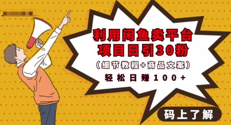利用闲鱼卖平台项目课程资源日引流30+精准粉丝，轻松日赚100+，积累人脉可实现二次变现（细节教程+商品文案）副业基地_极客搞钱_中创网_福缘网_冒泡网_资源整合平台副业基地