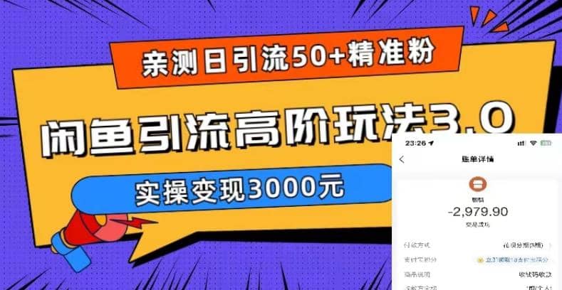 实测日引50+精准粉，闲鱼引流高阶玩法3.0，实操变现3000元副业基地_极客搞钱_中创网_福缘网_冒泡网_资源整合平台副业基地