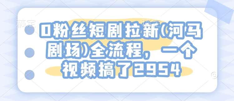 0粉丝短剧拉新(河马剧场)全流程，一个视频搞了2954副业基地_极客搞钱_中创网_福缘网_冒泡网_资源整合平台副业基地