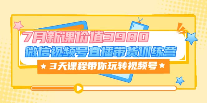 微信视频号直播带货训练营，3天课程带你玩转视频号：7月新课价值3980副业基地_极客搞钱_中创网_福缘网_冒泡网_资源整合平台副业基地