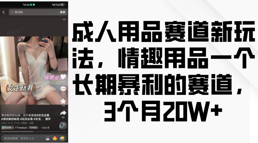 情趣用品一个长期暴利的赛道，成人用品赛道新玩法，3个月20W+副业基地_极客搞钱_中创网_福缘网_冒泡网_资源整合平台副业基地