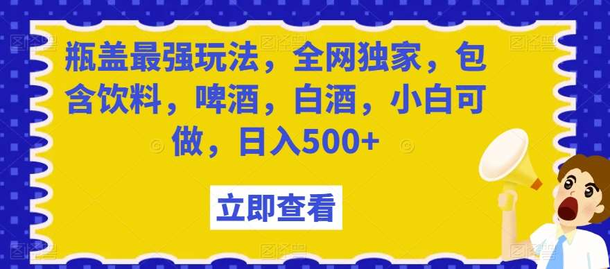 瓶盖最强玩法，全网独家，包含饮料，啤酒，白酒，小白可做，日入500+【揭秘】副业基地_极客搞钱_中创网_福缘网_冒泡网_资源整合平台副业基地