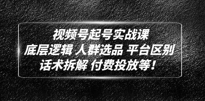 视频号起号实战课：底层逻辑 人群选品 平台区别 话术拆解 付费投放等副业基地_极客搞钱_中创网_福缘网_冒泡网_资源整合平台副业基地