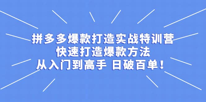 拼多多爆款打造实战特训营：快速打造爆款方法，从入门到高手 日破百单副业基地_极客搞钱_中创网_福缘网_冒泡网_资源整合平台副业基地