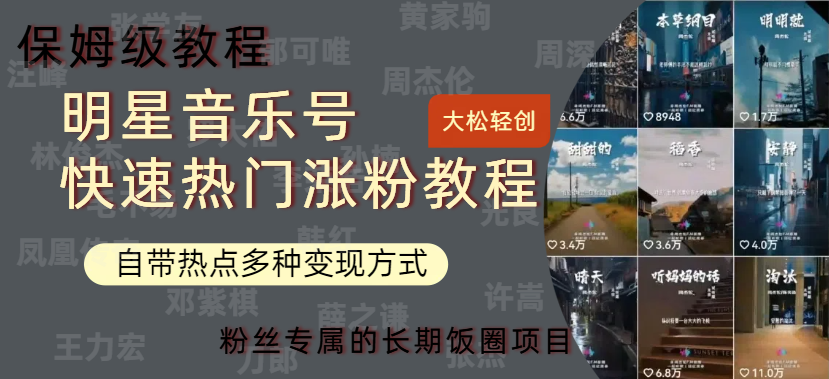明星音乐号快速热门变现教程，多种变现方式轻松日入600+副业基地_极客搞钱_中创网_福缘网_冒泡网_资源整合平台副业基地