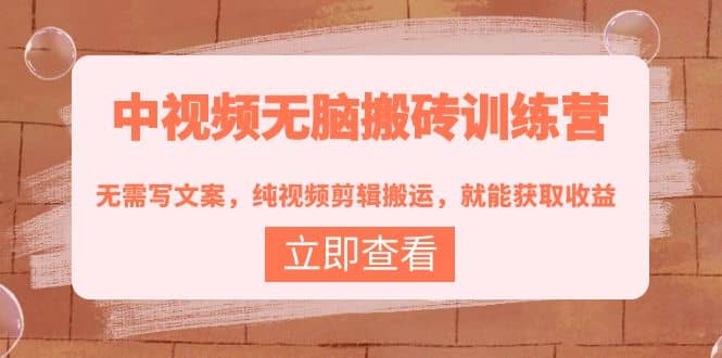 中视频无脑搬砖训练营：无需写文案，纯视频剪辑搬运，就能获取收益副业基地_极客搞钱_中创网_福缘网_冒泡网_资源整合平台副业基地