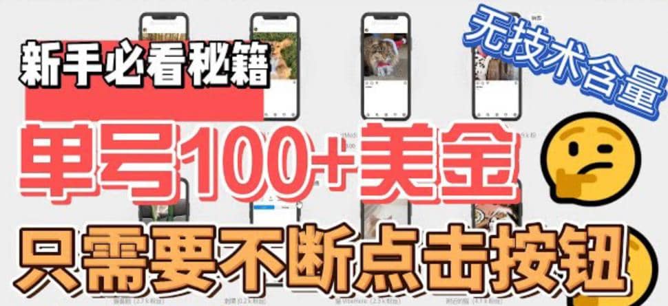 最新无脑只需不断点击按钮，单号100美金暴利项目，可批量操作副业基地_极客搞钱_中创网_福缘网_冒泡网_资源整合平台副业基地