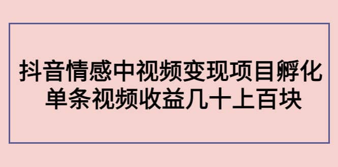 抖音情感中视频变现项目孵化副业基地_极客搞钱_中创网_福缘网_冒泡网_资源整合平台副业基地