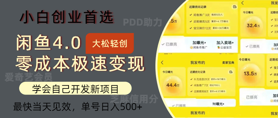 闲鱼0成本极速变现项目，多种变现方式，单号日入500+最新玩法副业基地_极客搞钱_中创网_福缘网_冒泡网_资源整合平台副业基地